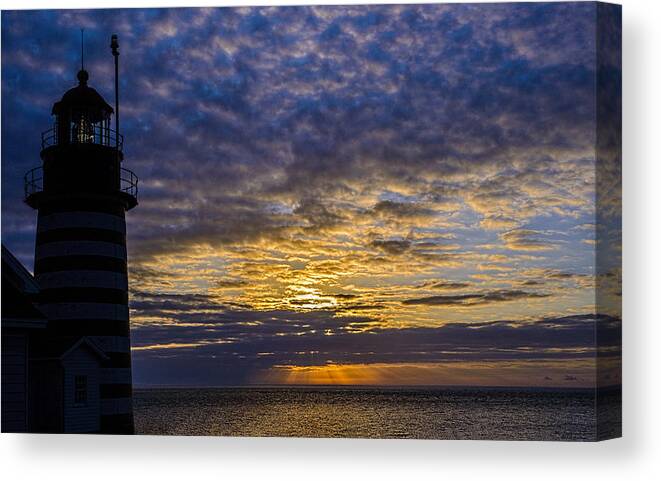 Another Sunrise At West Quoddy Head Lighthouse Canvas Print featuring the photograph Another Sunrise at West Quoddy Head Lighthouse by Marty Saccone