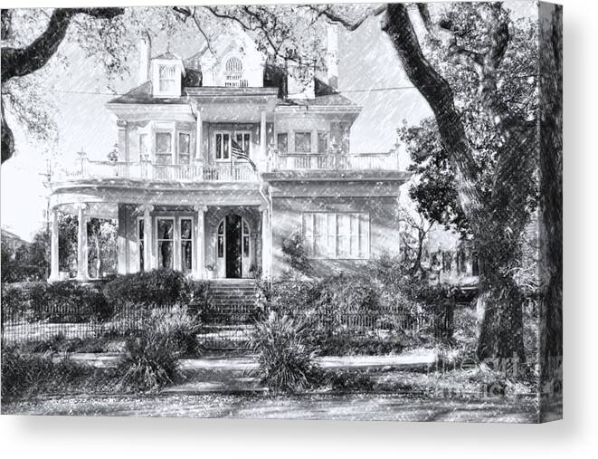House Canvas Print featuring the photograph Anthemion at 4631 St Charles Ave. New Orleans Sketch by Kathleen K Parker