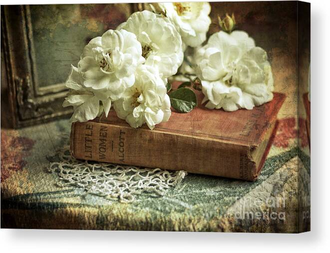 Roses Canvas Print featuring the photograph Antique White Roses by Sylvia Cook