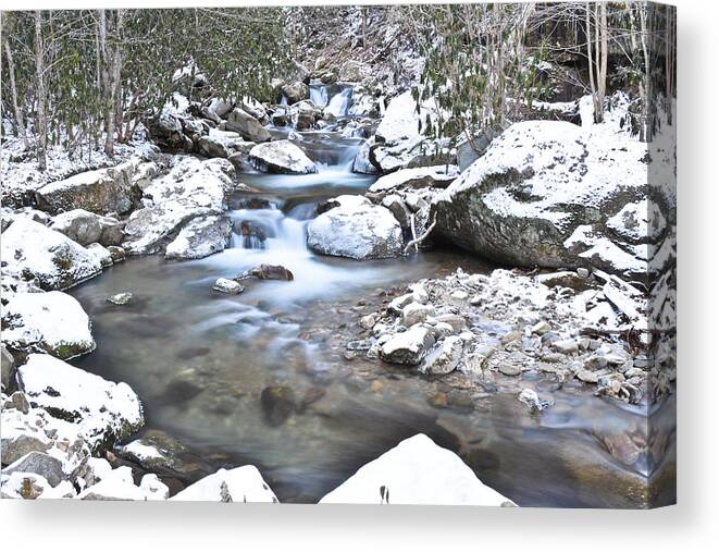 : Appalachain Mountains Photographs Canvas Print featuring the photograph Appalachian Stream Snow by Ryan Phillips