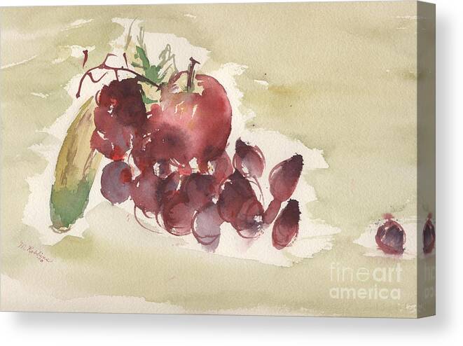 Fruit Canvas Print featuring the painting Apple and a Banana and Grapes by Marlene Robbins