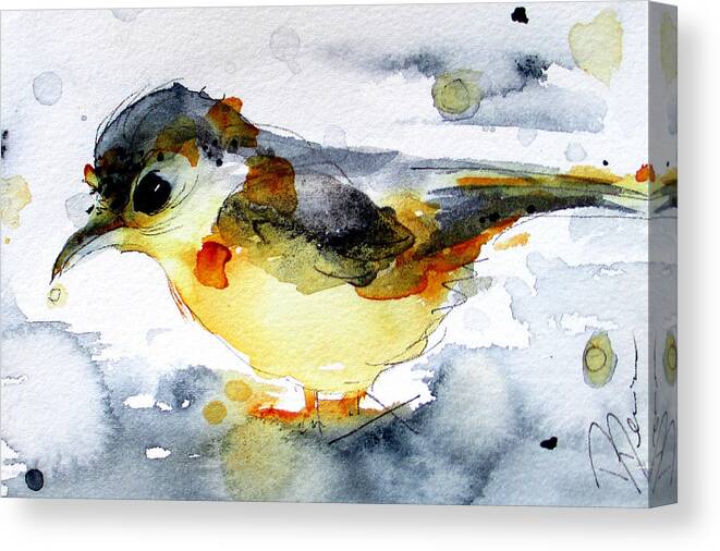 Yellow Bird In The Rain Canvas Print featuring the painting April Showers by Dawn Derman