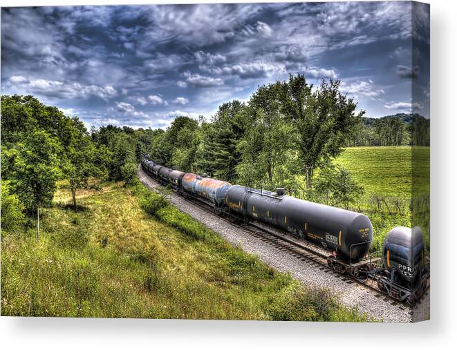 Train Canvas Print featuring the photograph Around the Curve by Deborah Penland