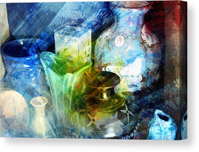 Aged Canvas Print featuring the mixed media Art Pottery Still Life in Light and Color by John Fish