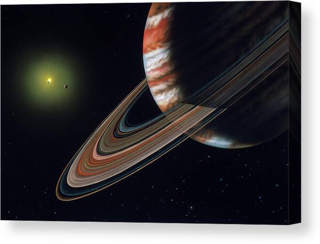 Planet Canvas Print featuring the photograph Artwork Of Upsilon Andromedae Planetary System by Lynette Cook/science Photo Library