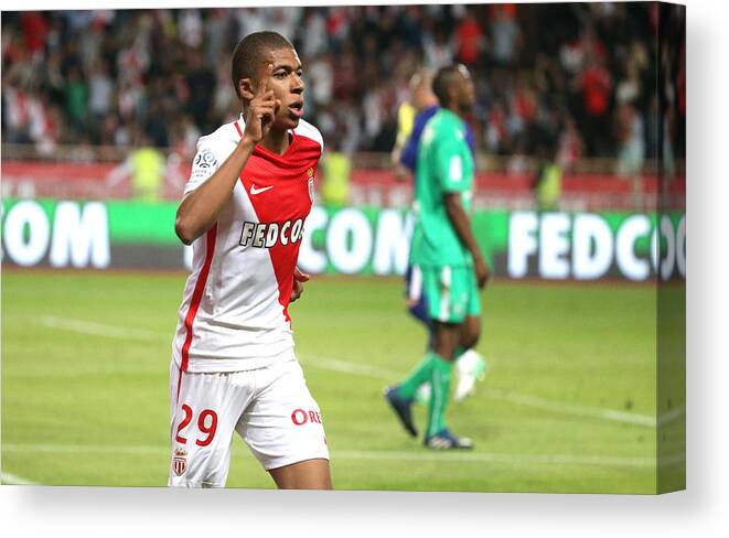 Scoring Canvas Print featuring the photograph AS Monaco v AS Saint-Etienne - Ligue 1 by Jean Catuffe