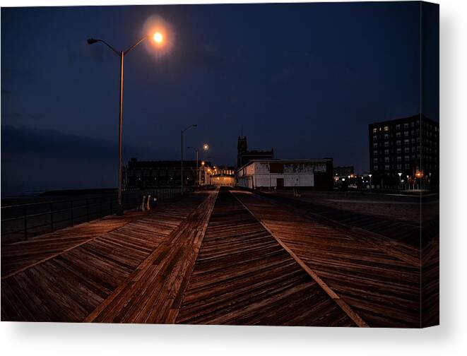 Asbury Canvas Print featuring the photograph Asbury Park Boardwalk at Night by Bill Cannon