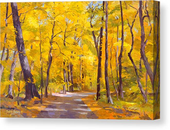 Forest Canvas Print featuring the painting Ash Trees at Fall in the Morton Arboretum by Judith Barath