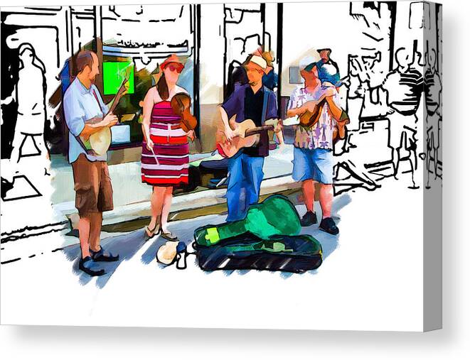 Buskers Canvas Print featuring the mixed media Asheville Buskers by John Haldane