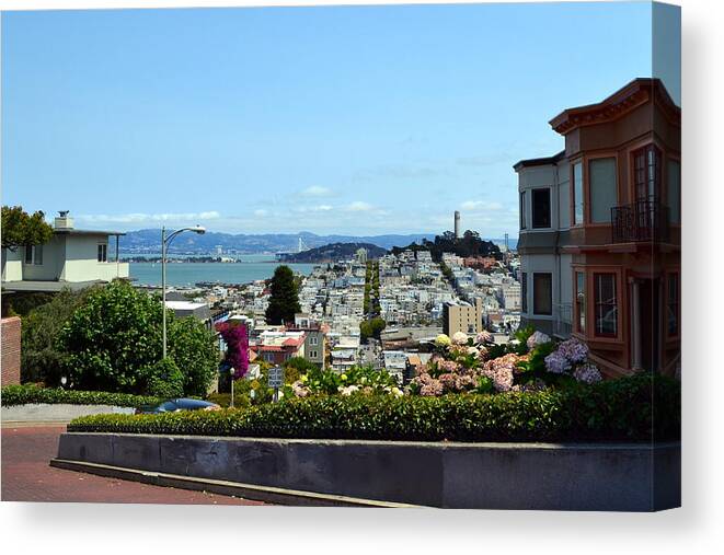 Lombard Street Canvas Print featuring the photograph At the Top - Lombard Street by Michelle Calkins