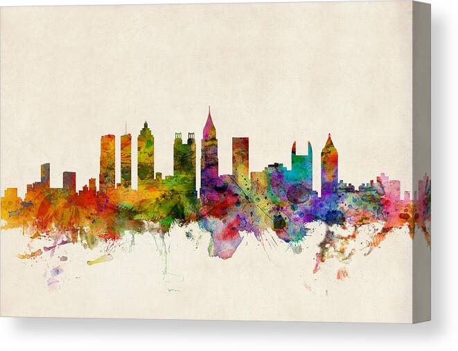 Watercolour Canvas Print featuring the digital art Atlanta Georgia Skyline by Michael Tompsett