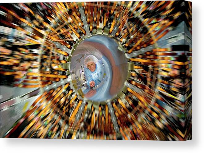 Atlas Canvas Print featuring the photograph Atlas Detector Construction by Maximilien Brice, Cern/science Photo Library