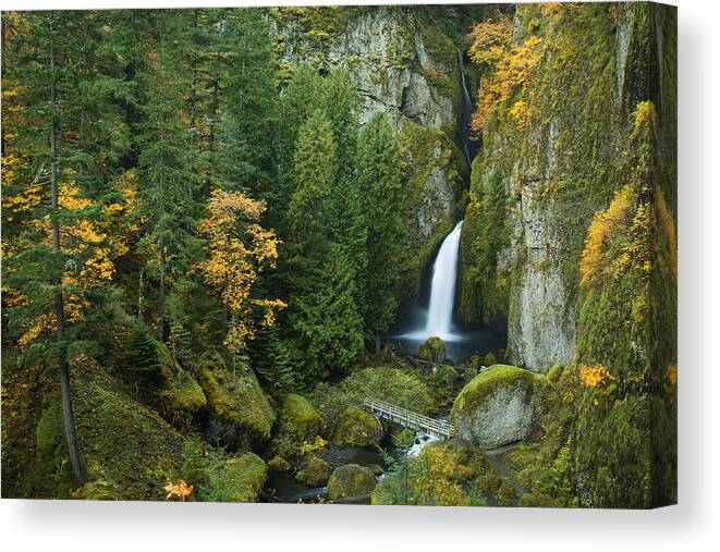 Northwest Canvas Print featuring the photograph Autumn at Wahclella by Jon Ares