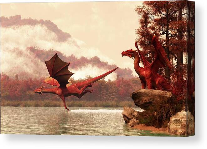 Dragon Canvas Print featuring the digital art Autumn Dragons by Daniel Eskridge