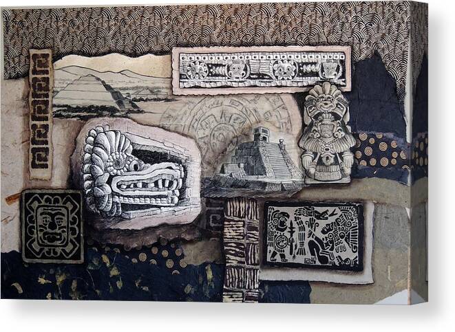 Mexico Canvas Print featuring the mixed media Aztec Images by Candy Mayer