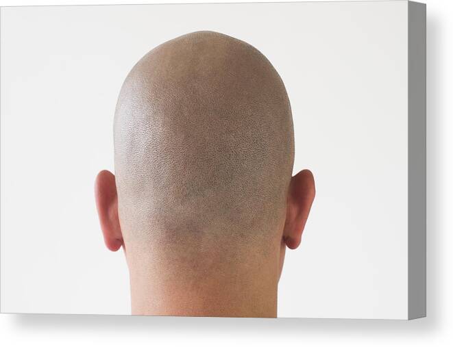 Mature Adult Canvas Print featuring the photograph Back view of man with shaved head by Tetra Images
