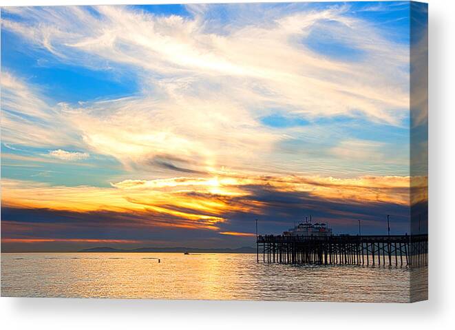 Sunset Canvas Print featuring the photograph Balboa Pier Sunset Landscape HDR by Chris Brannen