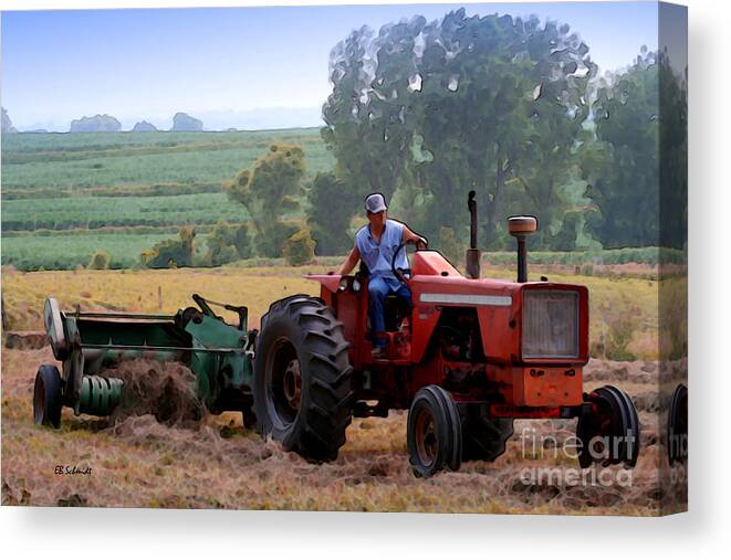 Baling Hay Canvas Print featuring the mixed media Baling Hay by E B Schmidt