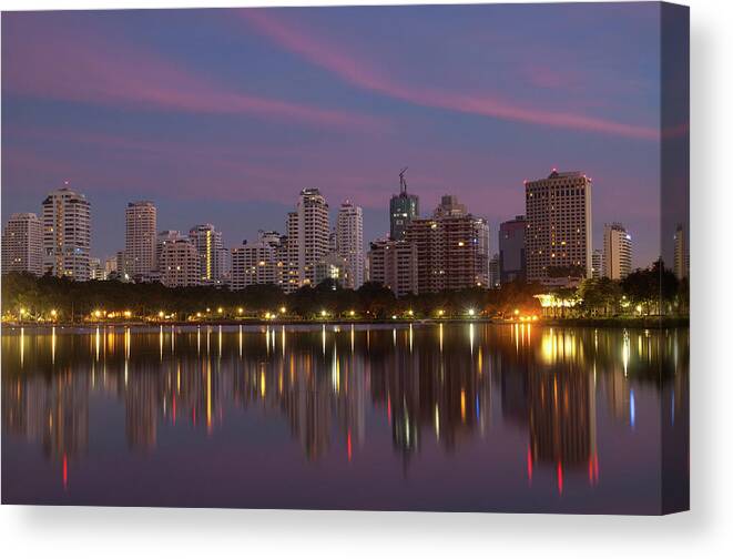 Outdoors Canvas Print featuring the photograph Bangkok Skyline by Lightvision, Llc