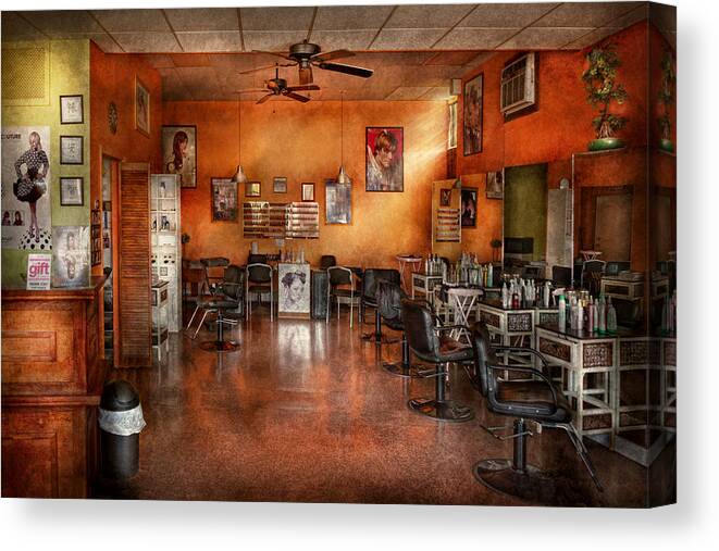 Barber Canvas Print featuring the photograph Barber - Union NJ - The modern salon by Mike Savad