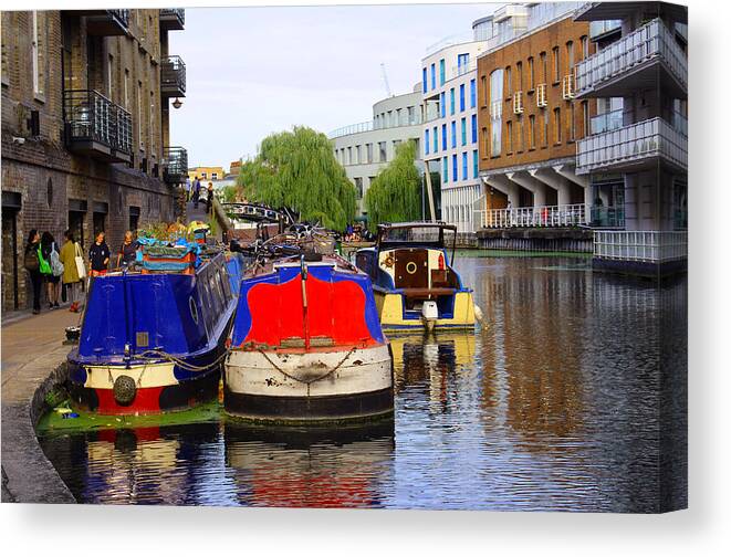 Canal Canvas Print featuring the photograph Barges on the Canal by Nicky Jameson