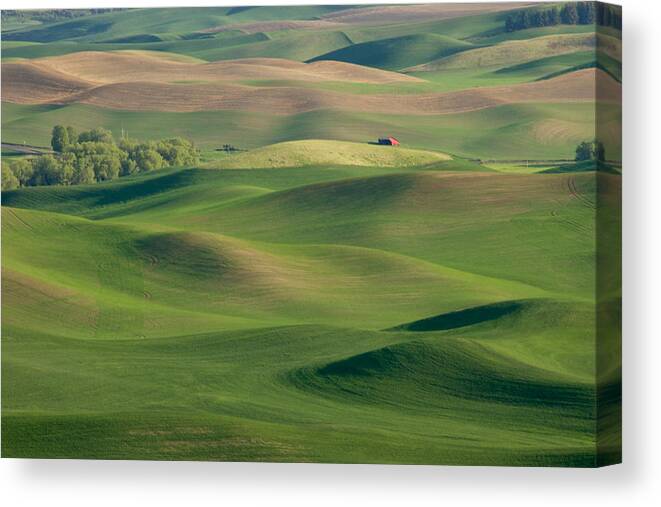 Palouse Canvas Print featuring the photograph Barn Among the Contours by Mary Lee Dereske