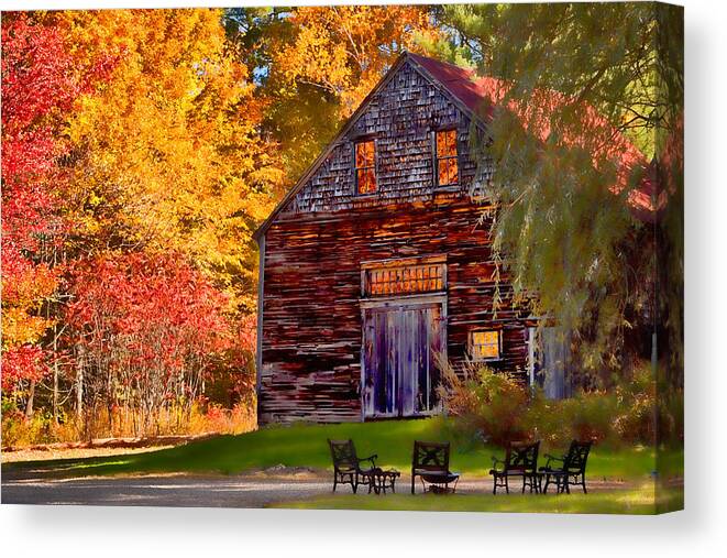 Autumn Foliage New England Canvas Print featuring the photograph Barn full of fall color by Jeff Folger