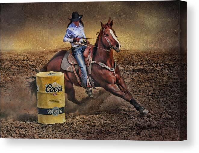 Cowgirl Canvas Print featuring the photograph Barrel-Rider Cowgirl by Barbara Manis