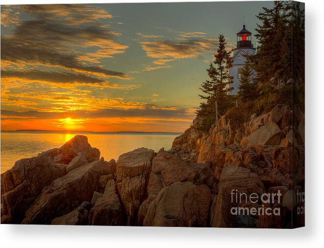 Clarence Holmes Canvas Print featuring the photograph Bass Harbor Head Light at Sunset I by Clarence Holmes