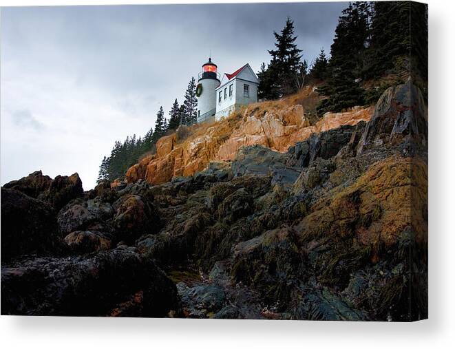 Lighthouse Canvas Print featuring the photograph Bass Harbor Light at Christmas by Brent L Ander