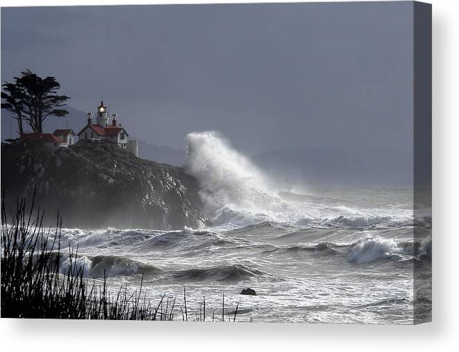 Battery Point Lighthouse Canvas Print featuring the photograph Battery Point Storm by Betty Depee