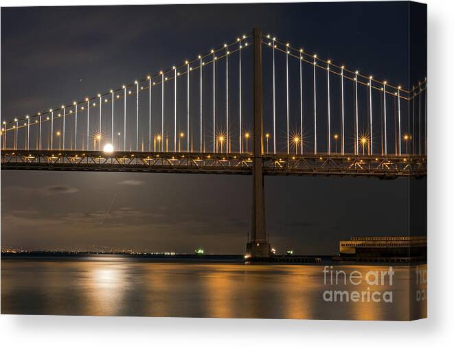 Bay Bridge Canvas Print featuring the photograph Bay Bridge Moon Rising by Kate Brown