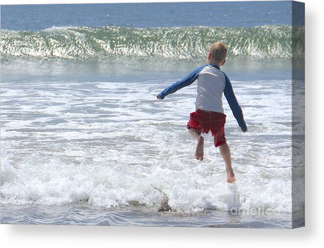 Boy At The Beach Canvas Print featuring the photograph Beach Bliss by Suzanne Oesterling