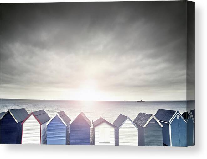 Beach Hut Canvas Print featuring the photograph Beach Hut Sunset by Simonmasters