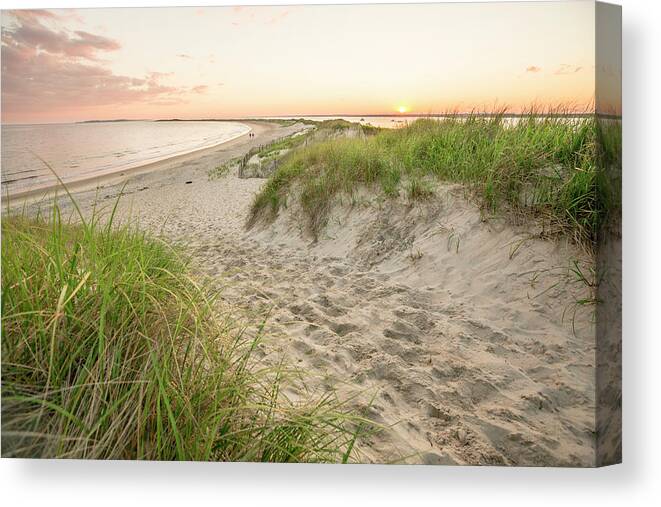 Tranquility Canvas Print featuring the photograph Beach With Sand Dunes At Sunset by Matt Andrew