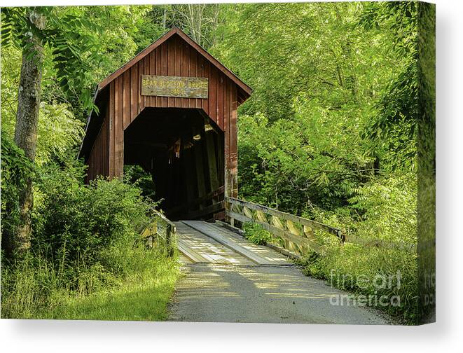 Architecture Canvas Print featuring the photograph Bean Blossom Covered Bridge by Mary Carol Story