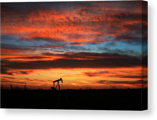 West Texas Landscape Canvas Print featuring the photograph Beautiful Oilfield Sunrise by Mark Short