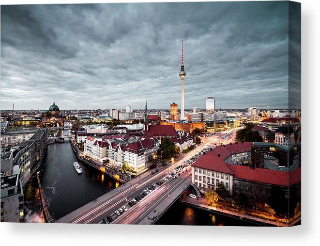 Berlin Canvas Print featuring the photograph Berlin Aerial View by Philipp Götze