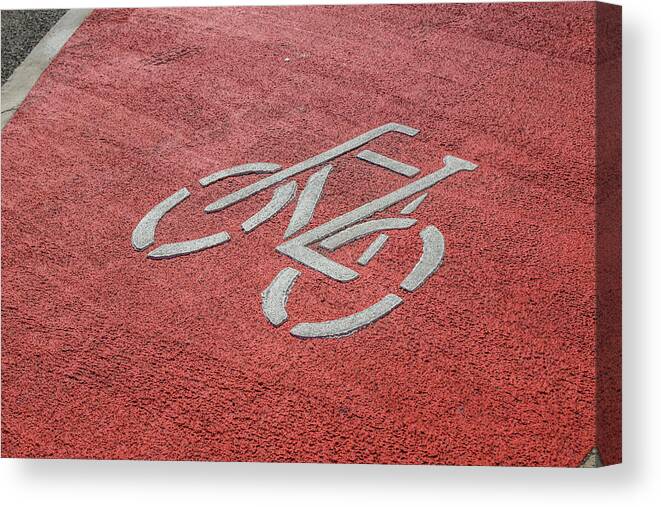 Close-up Canvas Print featuring the photograph Bicycle Sign On Road by Ingo Jezierski