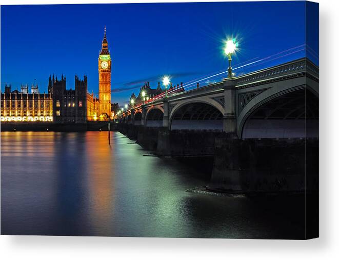 Big Ben Canvas Print featuring the photograph Big Ben and Westminster Bridge by Joel Thai