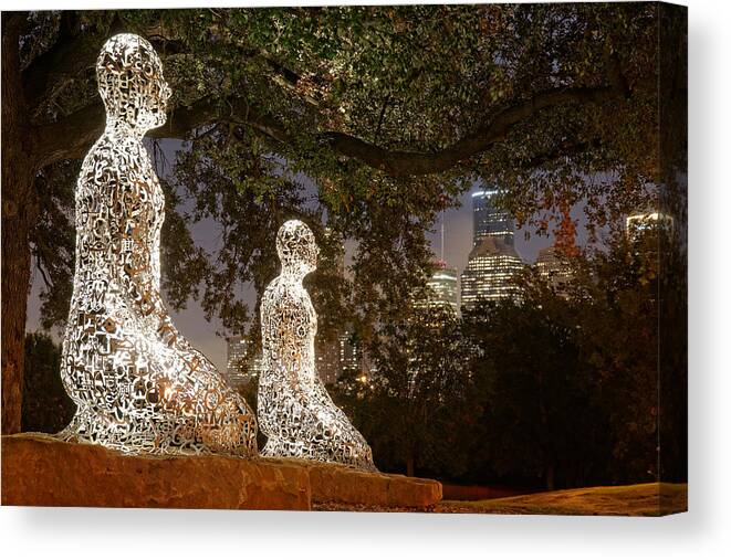 Downtown Houston Canvas Print featuring the photograph Bigger than the Sum of our Parts - Tolerance Sculptures Downtown Houston Texas by Silvio Ligutti