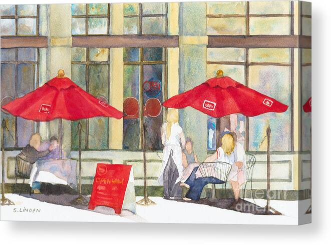 Landscape - Street Scene Canvas Print featuring the painting Bistro by Sandy Linden