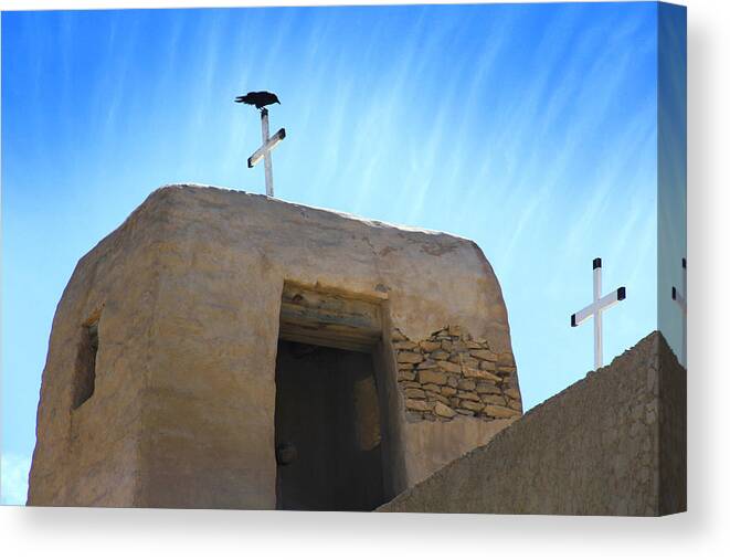 Acoma Pueblo Canvas Print featuring the photograph Black Bird on Duty by Mike McGlothlen
