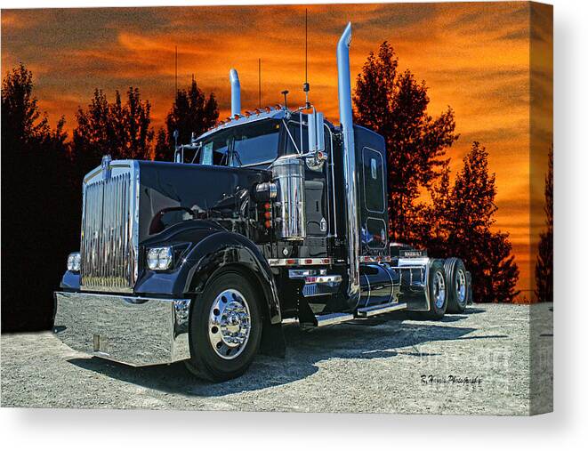 Kenworth Canvas Print featuring the photograph Black Kenworth by Randy Harris