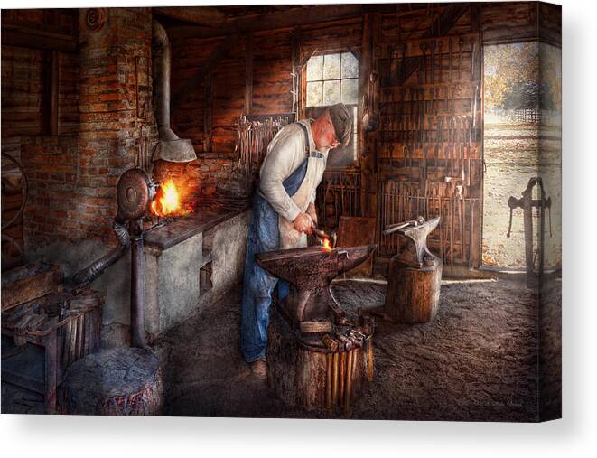 Blacksmith Canvas Print featuring the photograph Blacksmith - The Smith by Mike Savad