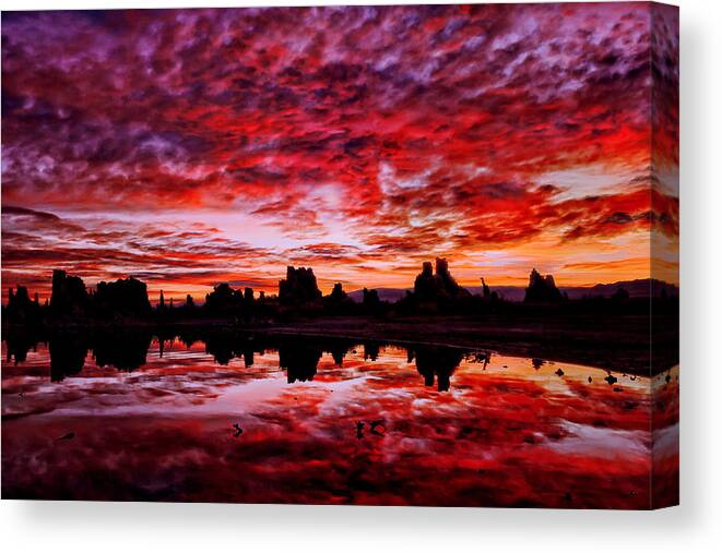 Mono Lake Canvas Print featuring the photograph Blazing Dawn by Kathleen Bishop