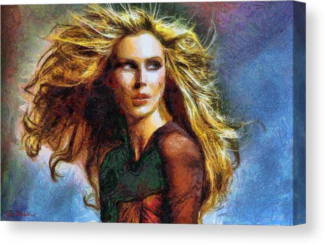 Woman Canvas Print featuring the painting Blonde on a Windy Day by Tyler Robbins