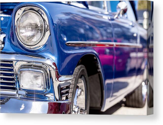 Chrome Canvas Print featuring the photograph Blue 1956 Bel Air by Melinda Ledsome