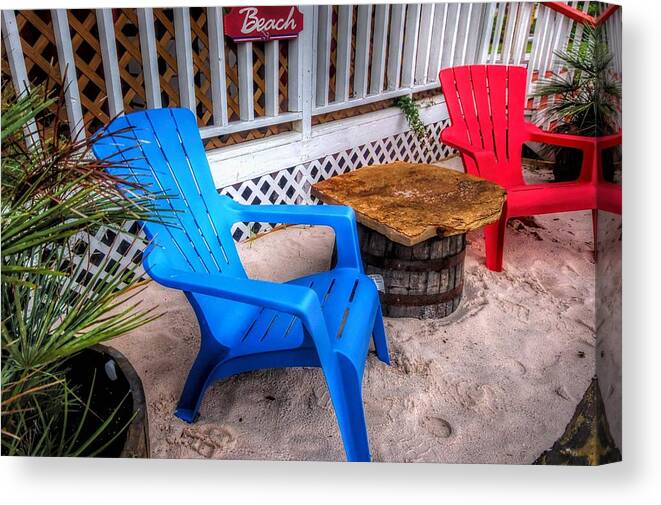 Alabama Canvas Print featuring the digital art Blue and Red Chairs by Michael Thomas