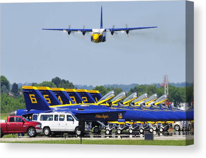 Blue Angels Canvas Print featuring the photograph Blue Angels At Latrobe by Dan Myers